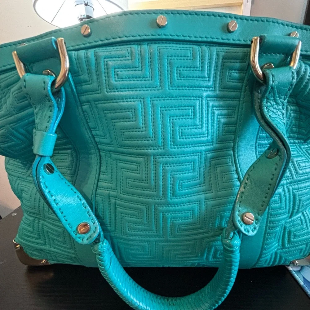 RARE Gianni Versace Couture "Snap Out Of It" Turquoise Nappa Satchel - Picture 5 of 14